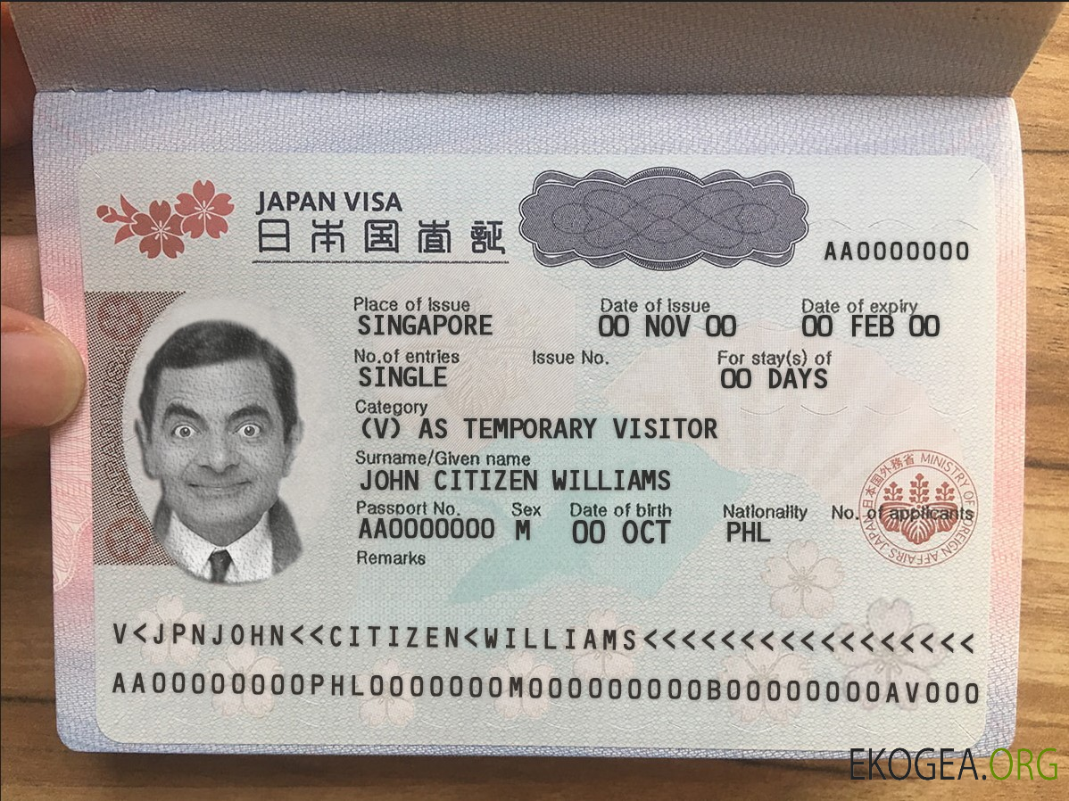 Modèle de visa touristique japonais au format PSD, entièrement modifiable, aspect photo